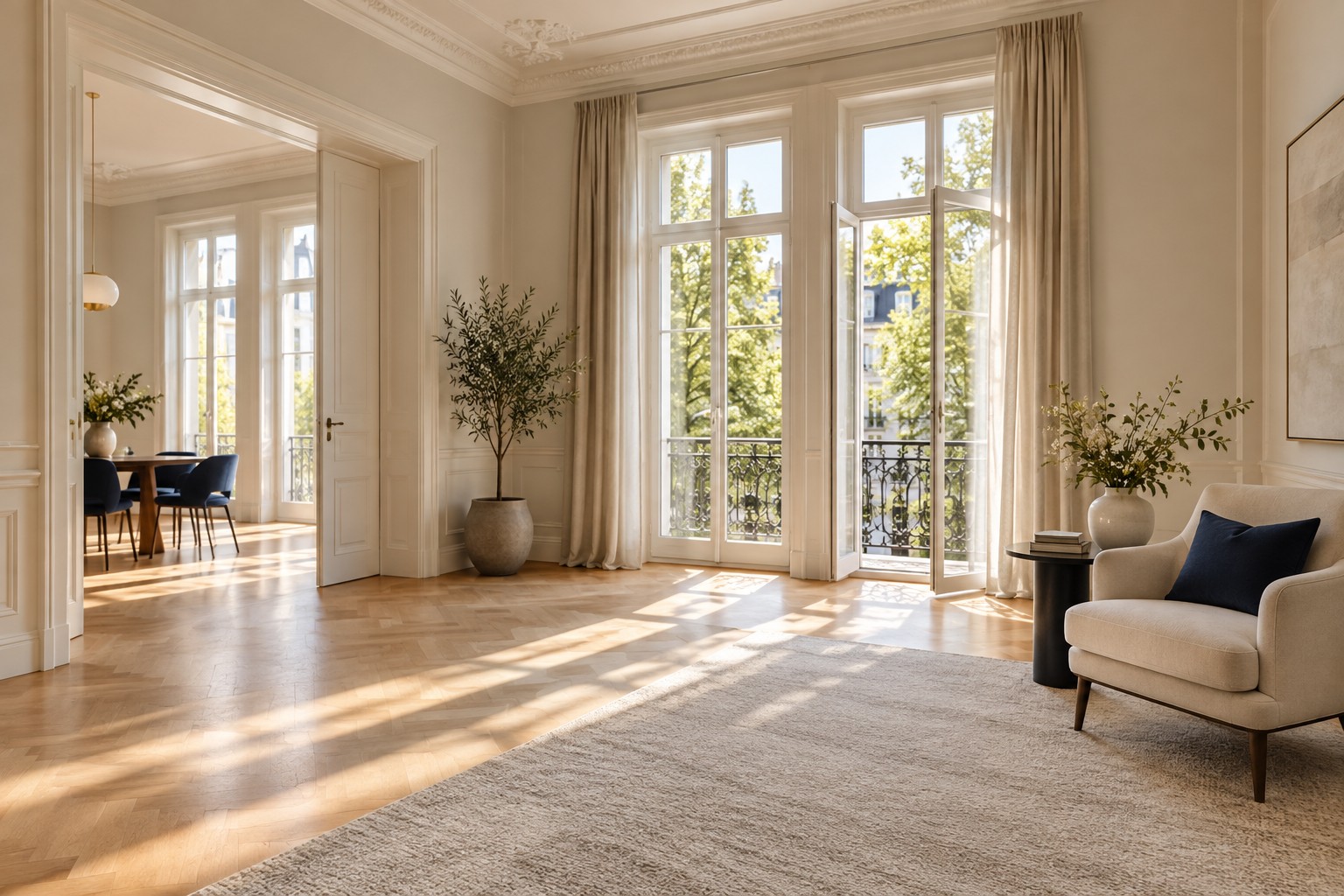 Lichtdurchflutete bezugsbereite Wohnung mit Parkett und französischem Balkon
